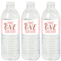 1st Birthday Little Miss Onederful - Girl First Birthday Party Water Bottle Sticker Labels - Set of 20