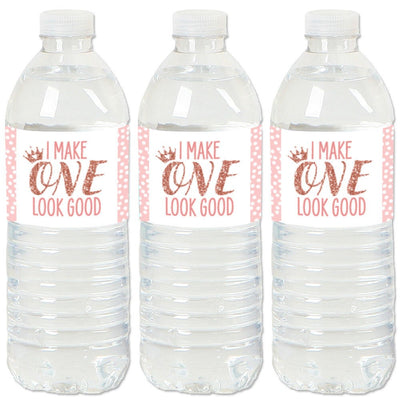 1st Birthday Little Miss Onederful - Girl First Birthday Party Water Bottle Sticker Labels - Set of 20
