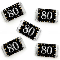 Adult 80th Birthday - Gold - Mini Candy Bar Wrapper Stickers - Birthday Party Small Favors - 40 Count
