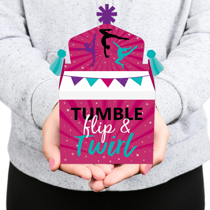 Tumble, Flip & Twirl - Gymnastics - Treat Box Party Favors - Birthday Party or Gymnast Party Goodie Gable Boxes - Set of 12