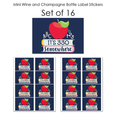 Back to School - Mini Wine and Champagne Bottle Label Stickers - First Day of School Teacher Appreciation Favor Christmas Gift for Women and Men - Set of 16