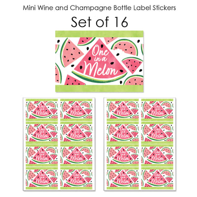 Sweet Watermelon - Mini Wine and Champagne Bottle Label Stickers - Fruit Party Favor Gift for Women and Men - Set of 16