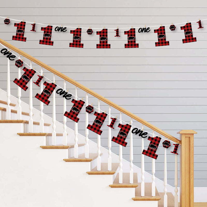 1st Birthday Lumberjack - Channel The Flannel - Buffalo Plaid First Birthday Party DIY Decorations - Clothespin Garland Banner - 44 Pieces