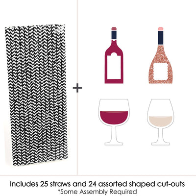 But First, Wine - Paper Straw Decor - Wine Tasting Party Striped Decorative Straws - Set of 24