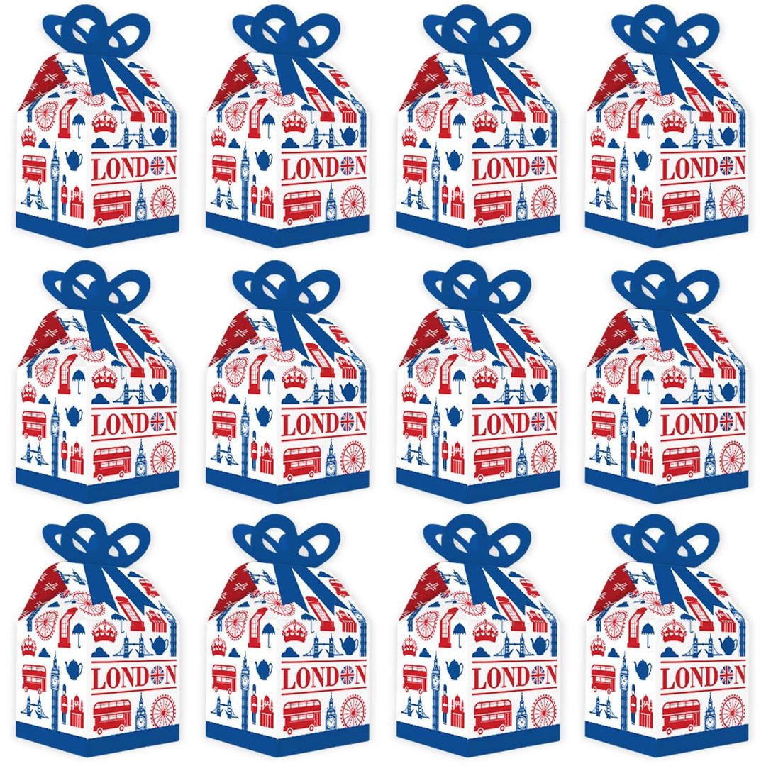 Cheerio, London - Square Favor Gift Boxes - British UK Party Bow Boxes - Set of 12