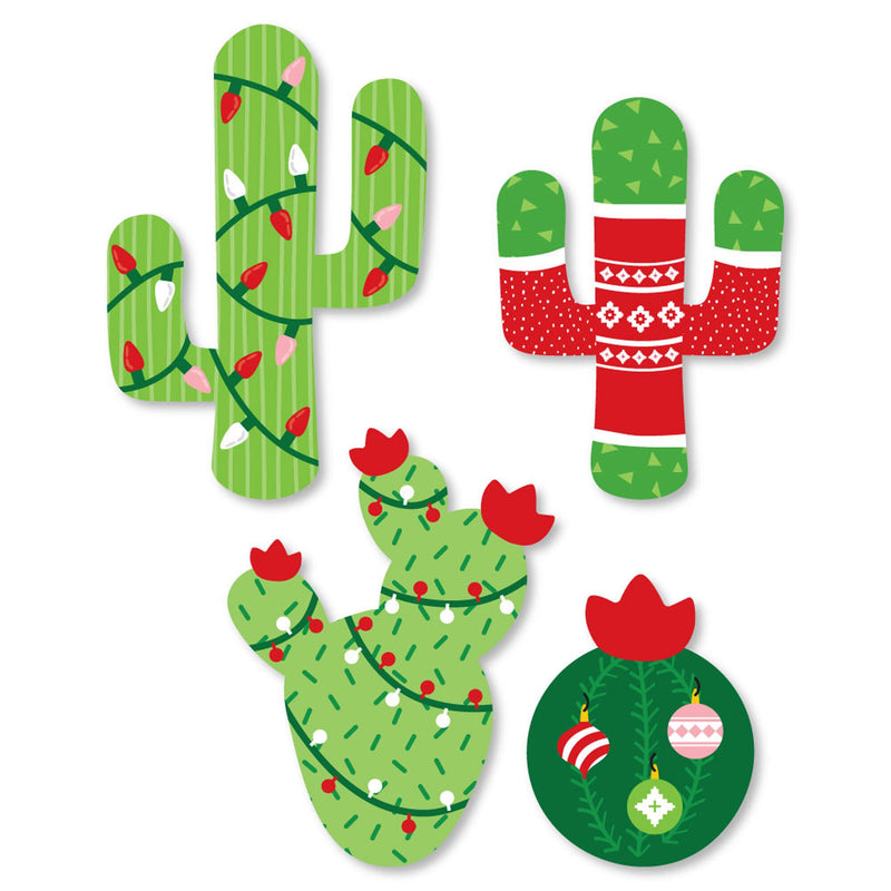 Merry Cactus - DIY Shaped Christmas Cactus Party Paper Cut-Outs - 24 ct
