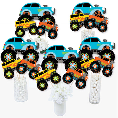 Smash and Crash - Monster Truck - Boy Birthday Party Centerpiece Sticks - Table Toppers - Set of 15