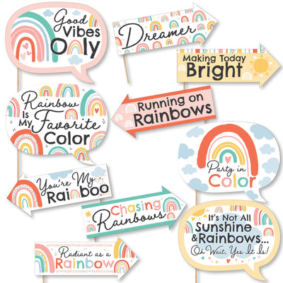 Funny Hello Rainbow - Boho Baby Shower and Birthday Party Photo Booth Props Kit - 10 Piece