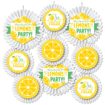So Fresh - Lemon - Hanging Citrus Lemonade Party Tissue Decoration Kit - Paper Fans - Set of 9