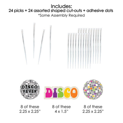 70's Disco - Dessert Cupcake Toppers - 1970s Disco Fever Party Clear Treat Picks - Set of 24