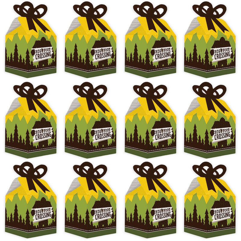 Sasquatch Crossing - Square Favor Gift Boxes - Bigfoot Party or Birthday Party Bow Boxes - Set of 12