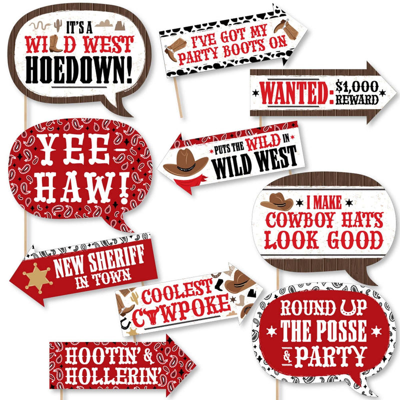 Funny Western Hoedown - 10 Piece Wild West Cowboy Party Photo Booth Props Kit