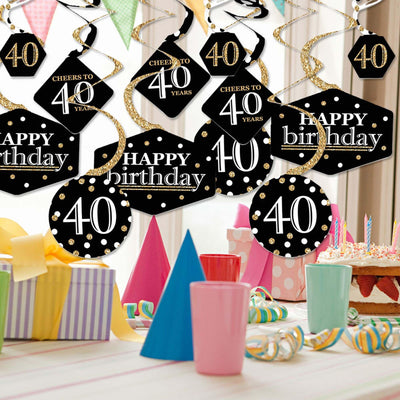 Adult 40th Birthday - Gold - Birthday Party Hanging Decor - Party Decoration Swirls - Set of 40
