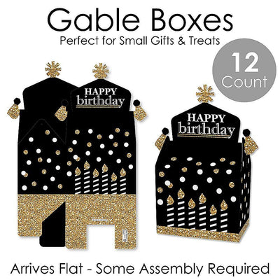Adult Happy Birthday - Gold - Treat Box Party Favors - Birthday Party Goodie Gable Boxes - Set of 12