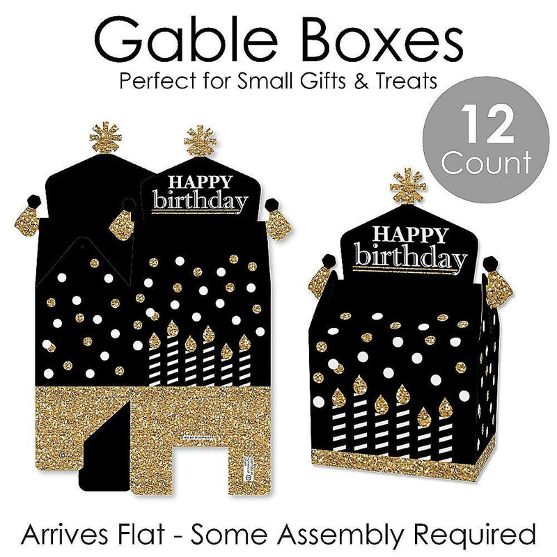 Adult Happy Birthday - Gold - Treat Box Party Favors - Birthday Party Goodie Gable Boxes - Set of 12