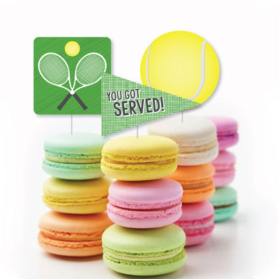 You Got Served - Tennis - Dessert Cupcake Toppers - Baby Shower or Tennis Ball Birthday Party Clear Treat Picks - Set of 24