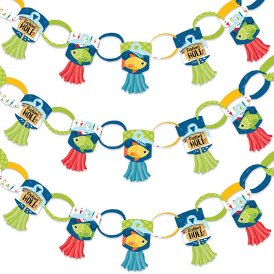 Let's Go Fishing - 90 Chain Links and 30 Paper Tassels Decoration Kit - Fish Themed Party or Birthday Party Paper Chains Garland - 21 feet
