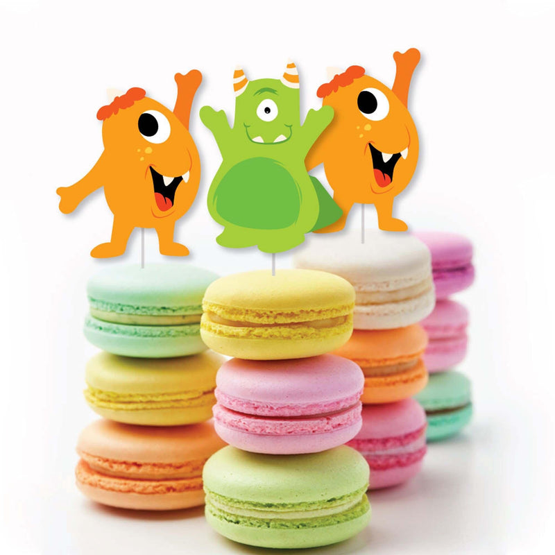 Monster Bash - Dessert Cupcake Toppers - Little Monster Birthday Party or Baby Shower Clear Treat Picks - Set of 24