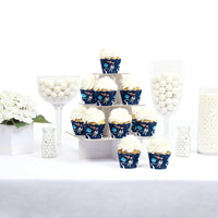 Blast Off to Outer Space - Rocket Ship Baby Shower or Birthday Party Decorations - Party Cupcake Wrappers - Set of 12