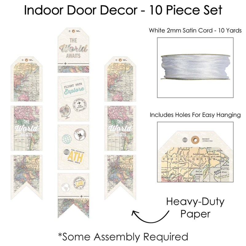World Awaits - Hanging Vertical Paper Door Banners - Travel Themed Party Wall Decoration Kit - Indoor Door Decor