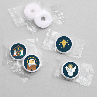 Holy Nativity - Manger Scene Religious Christmas Round Candy Sticker Favors - Labels Fit Hershey's Kisses (1 sheet of 108)