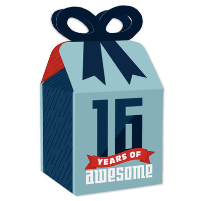 Boy 16th Birthday - Square Favor Gift Boxes - Sweet Sixteen Birthday Party Bow Boxes - Set of 12