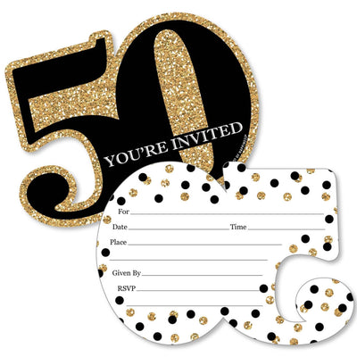 Adult 50th Birthday - Gold - Shaped Fill-In Invitations - Birthday Party Invitation Cards with Envelopes - Set of 12