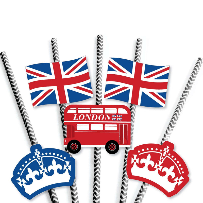 Cheerio, London - Paper Straw Decor - British UK Party Striped Decorative Straws - Set of 24