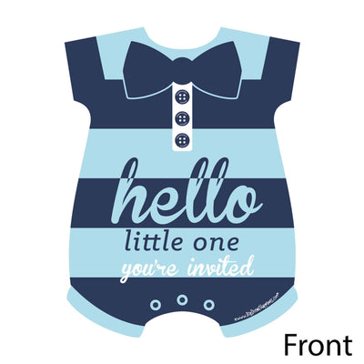 Hello Little One - Blue and Navy - Shaped Fill-In Invitations - Boy Baby Shower Invitation Cards with Envelopes - Set of 12