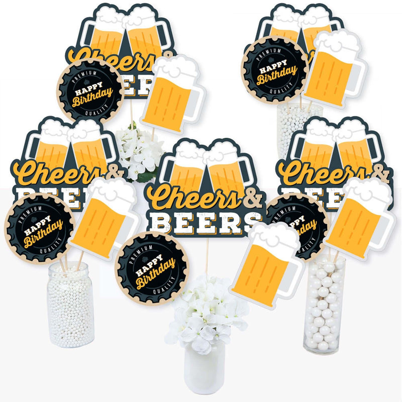 Cheers and Beers Happy Birthday - Birthday Party Centerpiece Sticks - Table Toppers - Set of 15