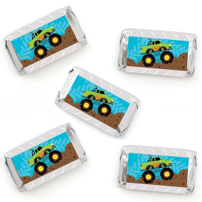Smash and Crash - Monster Truck - Mini Candy Bar Wrapper Stickers - Boy Birthday Party Small Favors - 40 Count