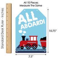 Railroad Party Crossing - Hanging Vertical Paper Door Banners - Steam Train Birthday Party or Baby Shower Wall Decoration Kit - Indoor Door Decor