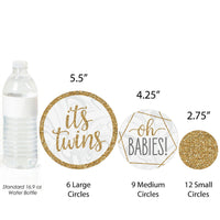 It's Twins - Gold Twins Baby Shower Giant Circle Confetti - Party Decorations - Large Confetti 27 Count