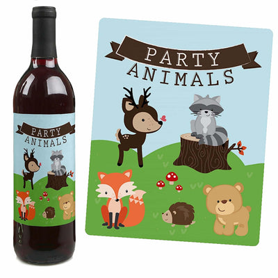 Woodland Creatures - Baby Shower or Birthday Party Decorations for Women and Men - Wine Bottle Label Stickers - Set of 4