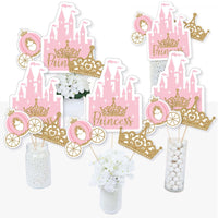 Little Princess Crown - Pink and Gold Princess Baby Shower or Birthday Party Centerpiece Sticks - Table Toppers - Set of 15