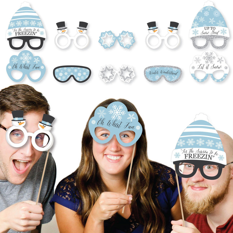 Winter Wonderland Glasses and Headpieces - Paper Card Stock Snowflake Holiday Party and Winter Wedding Photo Booth Props Kit - 10 Count