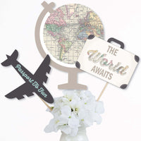 World Awaits - Travel Themed Party Centerpiece Sticks - Table Toppers - Set of 15