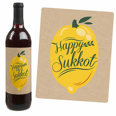 Sukkot - Sukkah Jewish Holiday Decorations for Women and Men - Wine Bottle Label Stickers - Set of 4