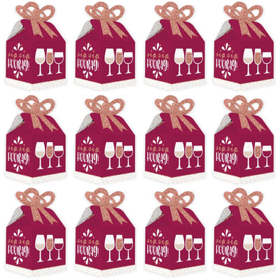 But First, Wine - Square Favor Gift Boxes - Wine Tasting Party Bow Boxes - Set of 12
