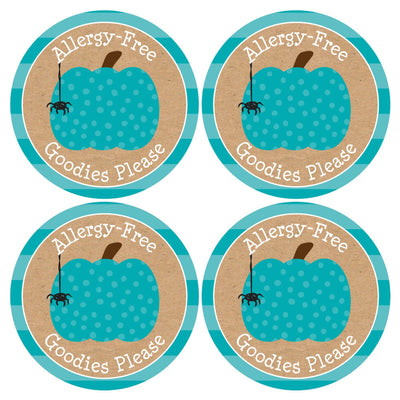 Teal Pumpkin - Halloween Allergy Friendly Trick or Trinket Name Tags - Party Badges Sticker Set of 12