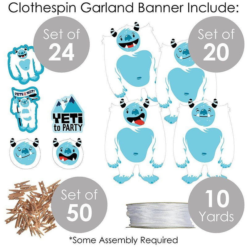 Yeti to Party - Abominable Snowman Party or Birthday Party DIY Decorations - Clothespin Garland Banner - 44 Pieces