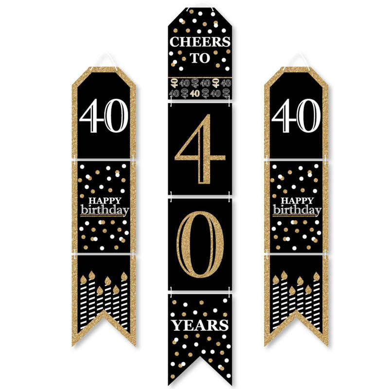 Adult 40th Birthday - Gold - Hanging Vertical Paper Door Banners - Birthday Party Wall Decoration Kit - Indoor Door Decor