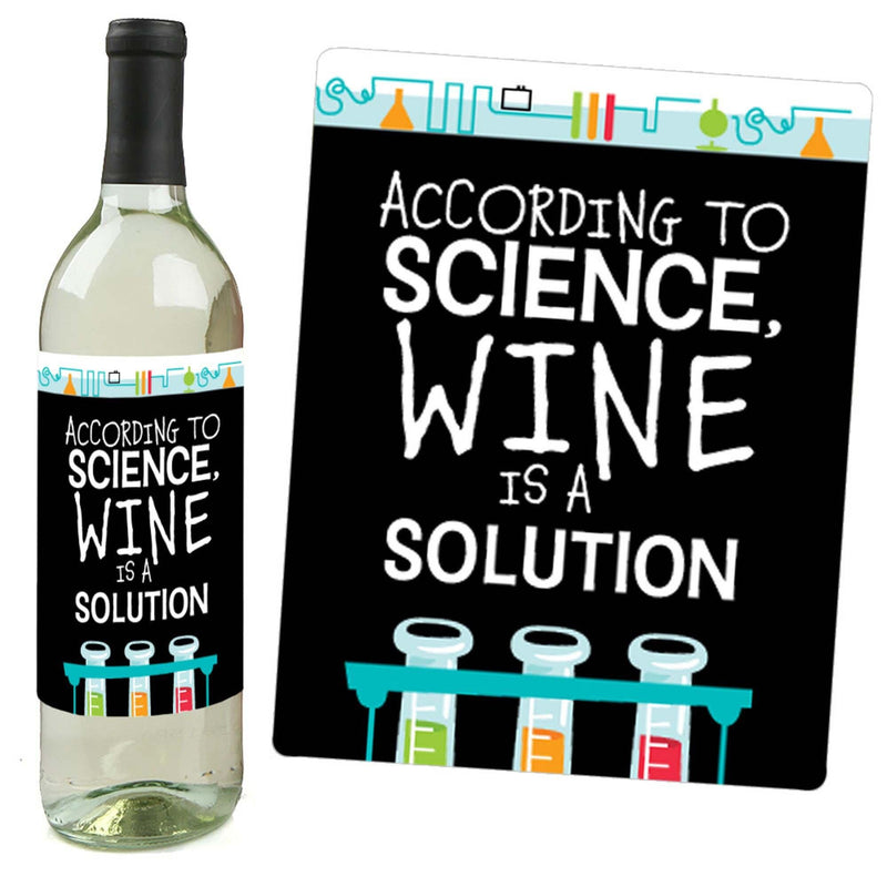 Scientist Lab - Mad Science Baby Shower or Birthday Party Decorations for Women and Men - Wine Bottle Label Stickers - Set of 4
