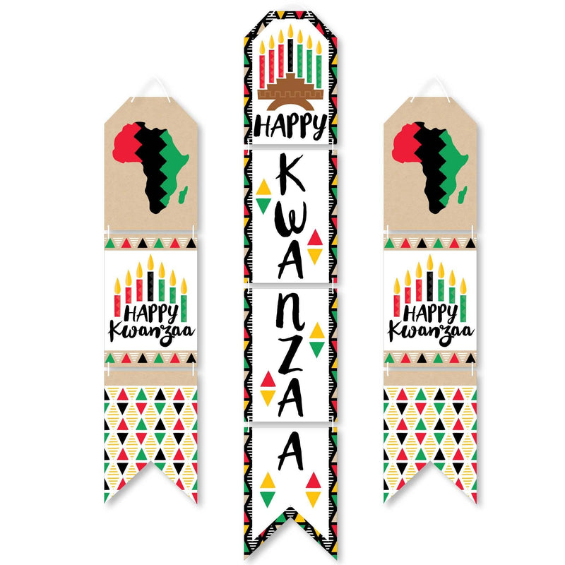 Happy Kwanzaa - Vertical Paper Door Banners - African Heritage Holiday Wall Decoration Kit - Indoor Door Decor