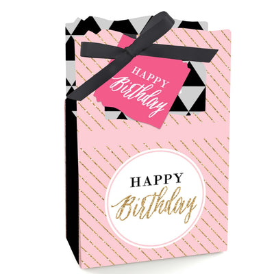 Chic Happy Birthday - Pink, Black and Gold - Party Favor Boxes - Set of 12