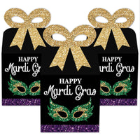 Mardi Gras - Square Favor Gift Boxes - Masquerade Party Bow Boxes - Set of 12