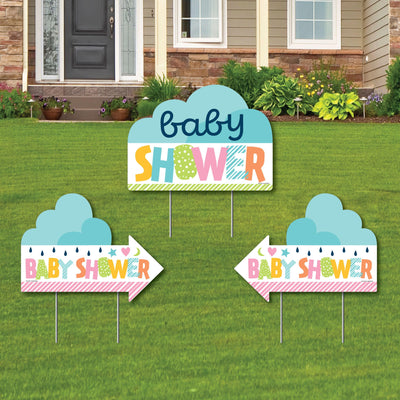 Colorful Baby Shower - Gender Neutral Party Yard Sign with Stakes - Double Sided Outdoor Lawn Sign - Set of 3