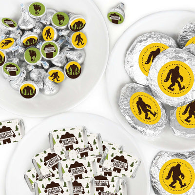 Sasquatch Crossing - Mini Candy Bar Wrappers, Round Candy Stickers and Circle Stickers - Bigfoot Party or Birthday Party Candy Favor Sticker Kit - 304 Pieces