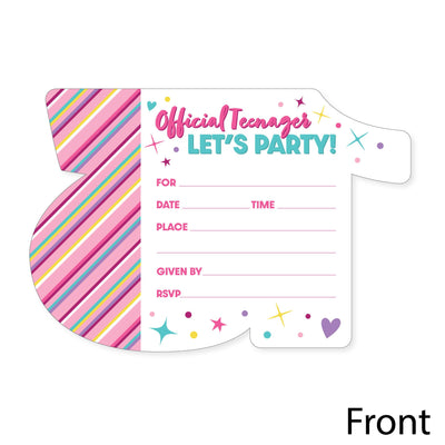 Girl 13th Birthday - Shaped Fill-In Invitations - Official Teenager Birthday Party Invitation Cards with Envelopes - Set of 12