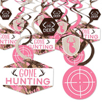 Pink Gone Hunting - Deer Hunting Girl Camo Baby Shower or Birthday Party Hanging Decor - Party Decoration Swirls - Set of 40